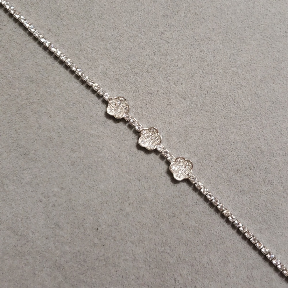 925 Sterling Silver Cubic Zirconia Flower Bracelet